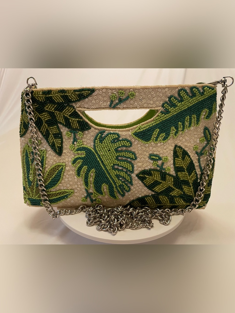 America & Beyond Green Beaded Leaf Embellished Women’s Clutch